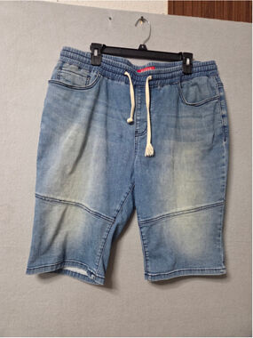 Men's Guess Jean Shorts Blue White Drawstring Size L